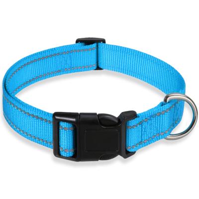 China Reflective Reflective Dog Collar With Safety Locking Buckle , Adjustable Soft Breathable Nylon Pet Collar for sale