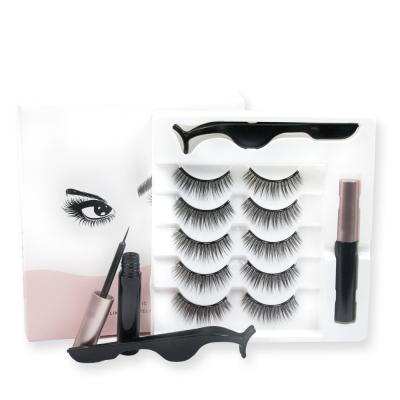 China Reusable Magnetic Eyelashes 5 Magnets Mink Or Synthetic Magnetic Lashes With Eyeliner Kit Private Label Packaging for sale