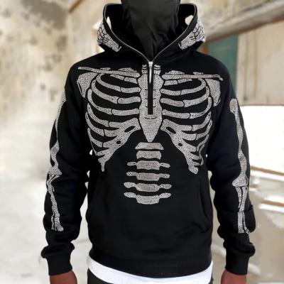 China Wholesale Custom Anti-Wrinkle Logo Skeleton Vintage Logo White Full Heavy Oversized French Terry Heavy Zip Up Hoodie for sale