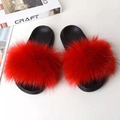 China Fashion Trend Women And Kids Big Faux Fur Top Slides Sandals for sale