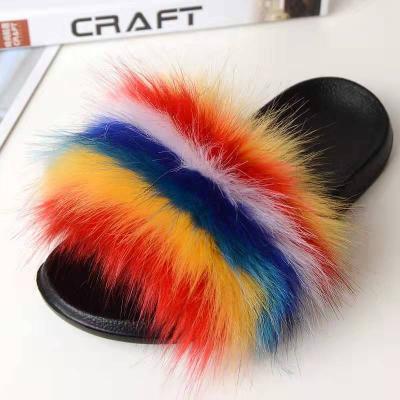 China Fashion Trend Furry Slippers For Women Faux Fur Slippers Plush Faux Fur Fuzzy Slips Shoes for sale