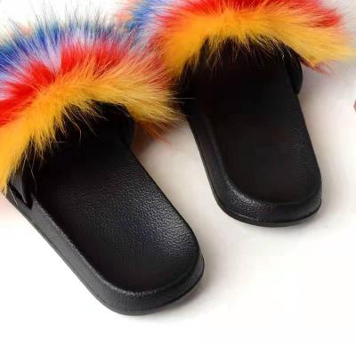 China Fashion Trend Fuzzy Faux Fur Slides Furry Shoes Slippers For Women Faux Fur Slippers for sale