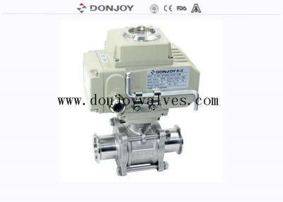 China FDA Pneumatic Clamped DN100 SS316L Three Piece Ball Valve with electric actuator for sale