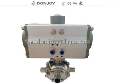 China 0.5 Inch T Type 3 Way Ball Valve With Tri Clamp And Horizontal Aluminum Actuator for sale