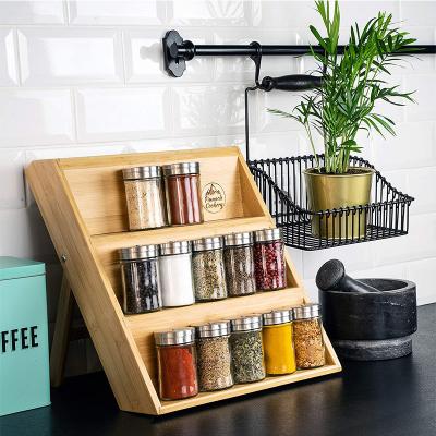 China For Countertop Eco Friendly Bamboo Spice Rack Organizer 3-Tier Spice Seasoning Shelf for sale