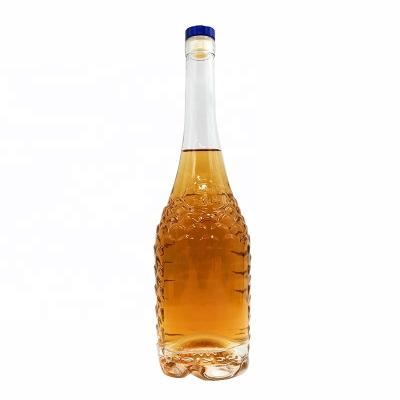 China 750ml Beverage Beautifully Designed Pineapple Style Long Neck Wine Bottle For Vodka Wine With Cork for sale