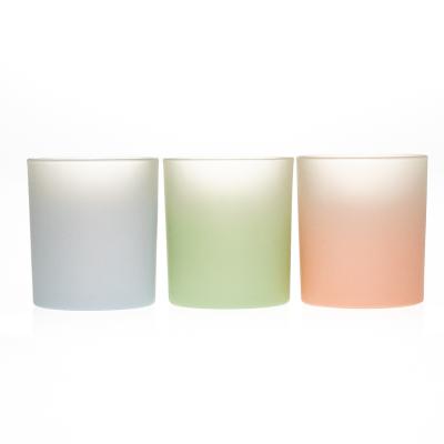 China For Candle Wedding Decorative Cylinder Round Bulk Color Frosted Glass Holder Of Candle Jars for sale