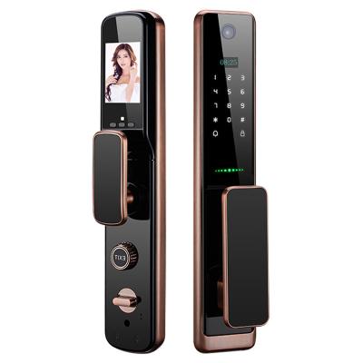 China Zinc Alloy Home Inteligente Automatic Video Call Wireless Digital Fingerprint Deadbolt Smart Door Lock With Camera And Bell for sale