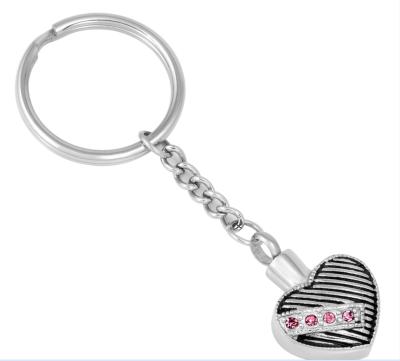 China Lovely Crystal In Heart Key Chain Keepsake Stainless Steel Mini Cremation Urn For Human Pet CLASSIC Ashes Memorial Jewelry Keychain for sale