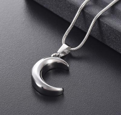 China Stainless Steel Crescent Moon Cremation Jewelry For Ashes Keepsake Memorial Urn Necklace For Women Men Fashion Gifts for sale