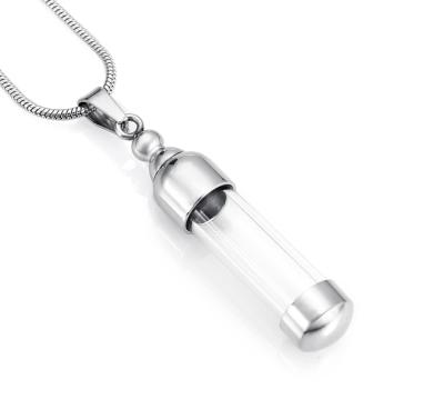 China CLASSIC Tube Urn Cylinder Glass Container Stainless Steel Necklace Ash Holder Keepsake Cremation Pendant Memorial Jewelry for sale