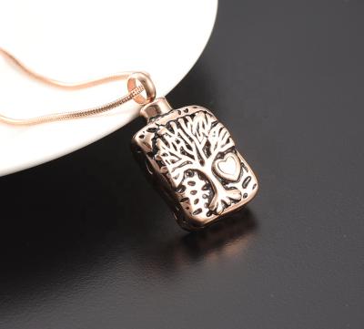 China CLASSIC Memorial Square Pendant Necklace Cat Dog Tree Of Life With Heart Stainless Steel Urns Ashes Holder Jewelry For Women Men for sale