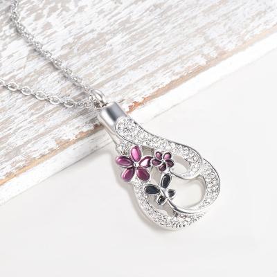 China Memorial Cremation Jewelry Stainless Steel Pendant Crystal Enamel Flower Urn Pendant CLASSIC Keepsake Necklace For Mom for sale