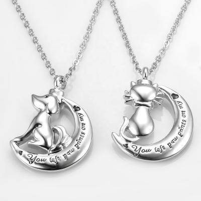 China CLASSIC Stainless Steel Dog Cat Cremation Urn Necklace Pet Urn Pendant You Left Paw Print On My Heart Memorial Jewelry for sale