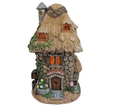 China Traditional Fairy House With LED Solar Outdoor Garden Light Stone Decor Cottage for sale