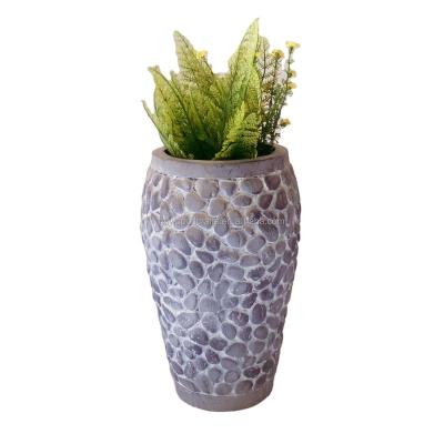 China Large Traditional Gray Stone Effect Planter Pot Polyresin Large Large Garden Planter for sale