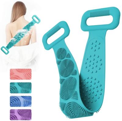 China Newest Hot Sales Bath Scrubber Long Handle 90cm 4color Amazon Silicone Bathing Towel Brush Back Scrubber for sale