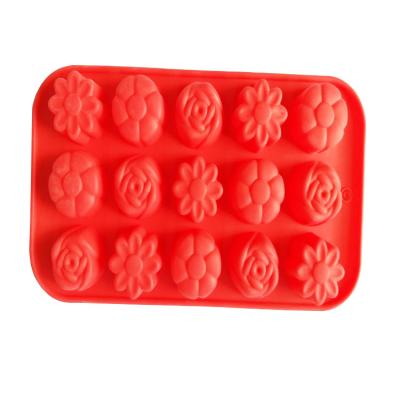 China Viable BPA Silicone Flower Free Form 15 Cup Cake Baking Tray for sale