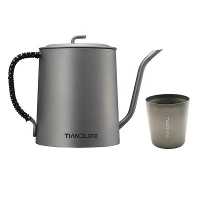 China WITH LID TIANDLIFE New Design 700ml Mouth Coffee Kettle Water Kettle Teapot Long Drip Handle Coffee Pot Titanium Cup Spout for sale