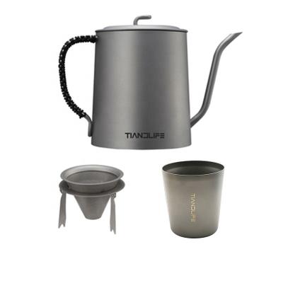 China WITH LID TIANDLIFE New Design 700ml Mouth Coffee Kettle Water Kettle Teapot Long Drip Handle Coffee Pot Titanium Cup Spout With Filter for sale