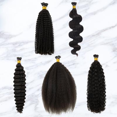 China 100% Remy Brazilian Indian Virgin 12a Itip Curly Raw Natural Black Curly Hair Tips Curly I Tip Hair Extensions for sale