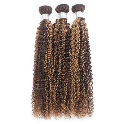 China High Quality Curly Highlight Piano Color P4/27 Hair Cuticle Aligned Virgin Curly Wave Hair Bundles for sale