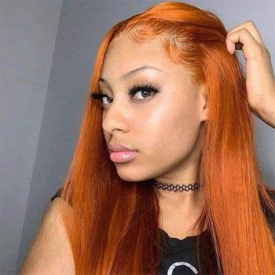 China Other Transparencies 4*4#Orange Wigs Human Hair Lace Front, Custom Color Wig For Black Women, #350 Deep Wave Ginger Human Hair Wig Orange for sale