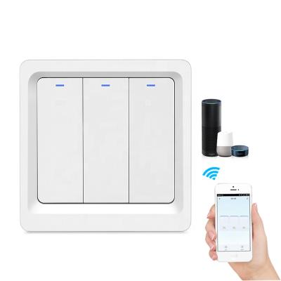 China ABS+PC EU Wifi Smart Switch Push Button 3 Strip NO NEUTRAL Smart Home Light Switch for sale