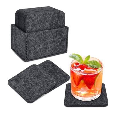 China Sustainable Square Absorbent Drink Cup Coaster Felt Glass Coasters Set With Stand For Beverage Table Bar for sale