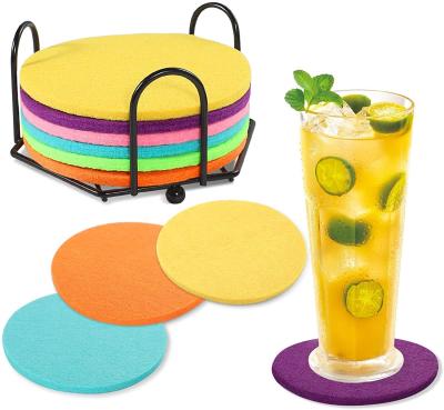 China Durable 8PCS 5mm Thick Round Absorbent Felt Coasters With PVC Anti Slip Dot Backing for sale