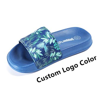 China Hot Selling Custom Lightweight Logo Slides Children Boy Girl Slippers Fashion Custom Kids Blue Slides Slippers for sale