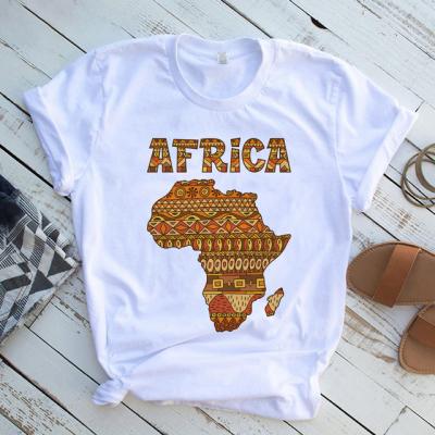 China Summer Anti Shrink Female Tops Tee Girl White Printed Africa Map Graphics Women T Shirts Clothes Streetwear Clothing Wholesale China for sale