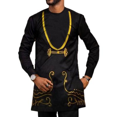 China Yellow African Print Mid Length Fashion Oversized Traditional Plus Size Polyester Long Sleeve Men's Dashiki T-shirt Clothing for sale