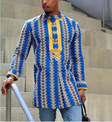 China Polyester Africa Clothing Dashiki Long Sleeve Plus Size Shirt Rich Floral Print Zambia Mens Traditional Chilaba Man Fabric for sale