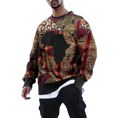 China 2021 Hot Sale Africa Map Print Retro Round Neck Men's Anti-Shrink Europe And USA Amazon Amazon Long Sleeve T-shirt Sweatshirt Men for sale