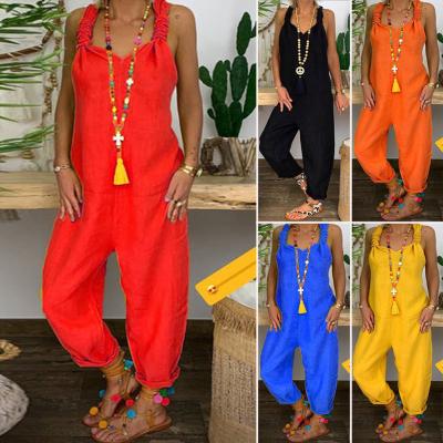 China 2021 new European and American fashion women's loose casual large size canvas one-piece jumpsuits QUICK DRY for sale