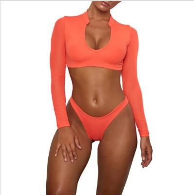 China 2021 European and American popular women's bikini new European and American sexy mesh swimsuit long-sleeved swimsuit for sale