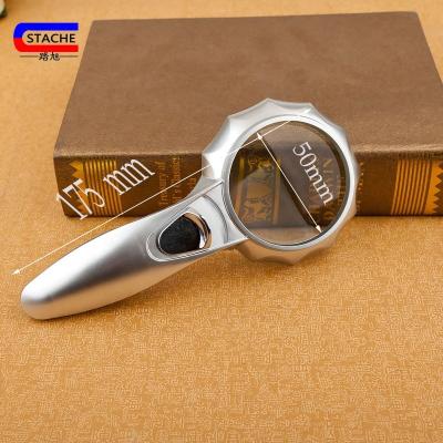 China Plastic Dual 10X Bifocal Lens 90mm Illuminated Magnifying Glass Handheld Magnifier with 6 LED Lights for sale