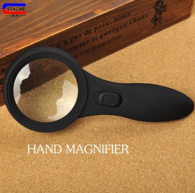 China 4x Plastic Magnifying Acrylic Lens Elder Reading Magnifier, Non-Slip Handheld Magnifying Glass with Led Light for sale