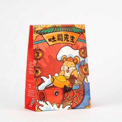 China Recycled Materials Maker Take Away Grease Coated Packaging Bag For Fast Food Sandwich Bread Hamburger Roast Fried Chicken Paper Bags for sale