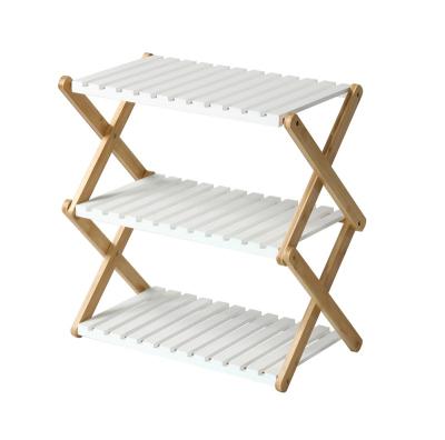 China Adjustable (other) Folding  wooden flower pot rack 3 tier shelf  foldable rack shoe rack for sale