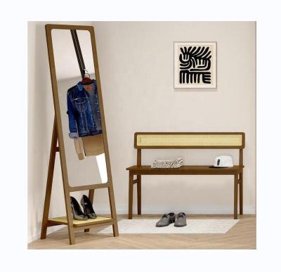 China Bamboo Modern Floor Standing Length Mirror Frame With Shelf Bedroom Large Bamboo Frame Dressing Mirror for sale