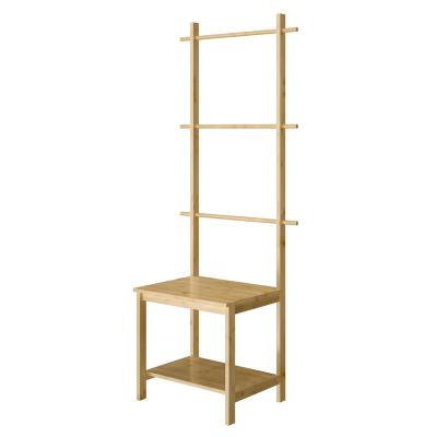 China Storage Hot Sell Bamboo Bathroom Storage Rack Chair Seat with Towel Holders Free Standing Storage Shelf Towel Rack for sale