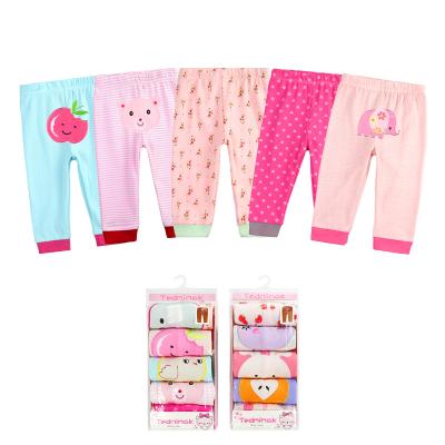 China Wholesale Breathable Baby Clothes Gift Sets 5 Pcs Newborn Infants Pants For Boy Girl Boy Girl Print Embroidery Cartoon 100% Cotton Baby Pants for sale