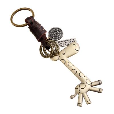 China 2021 Fashionable Animal Vintage Giraffe Bottle Opener Pendant Leather Rope Key Chain for sale