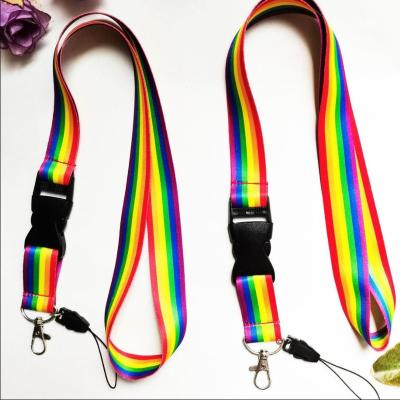 China Polyester Rainbow Cell Phone Ties Neck Lanyards Buckle For Keys ID Card Cell Phone for sale