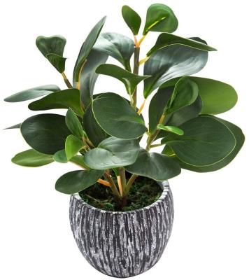 China Modern 23CM AlphaAcc Mini Potted Artificial Plants Real Looking Fiddle Leaf Fig Plastic Plant With Rustic Black Cement Planter For Hous for sale