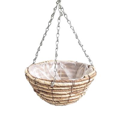 China CLASSIC Woven Hanging Corn Bran Basket Flower Pot With Chain Flower Arrangement Art Hanging Planting Semi Tapered Basket for sale