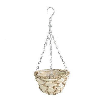 China Minimalist Manufacturers Supply Round Water Hyacinth Woven Basket Flowerpot Drum Hanging Green Plant Simulation Flower Decoration for sale