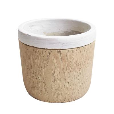 China Cement Flower Pots Minimalist Wood Grain Supply Plant Home Decor Simple Meat Flower Pots for sale